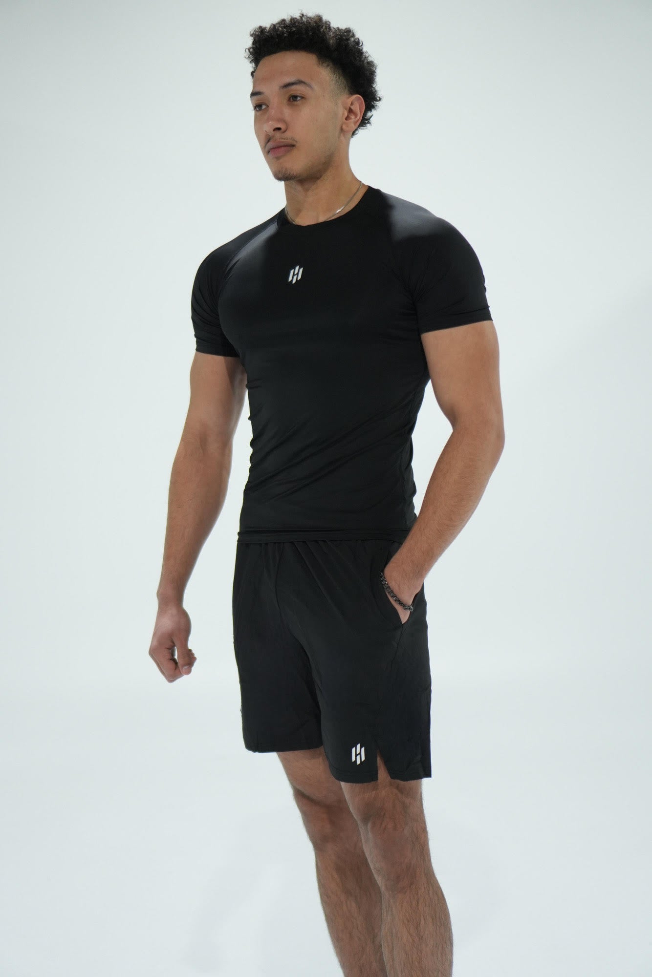 ''POWER'' athletic shorts—black